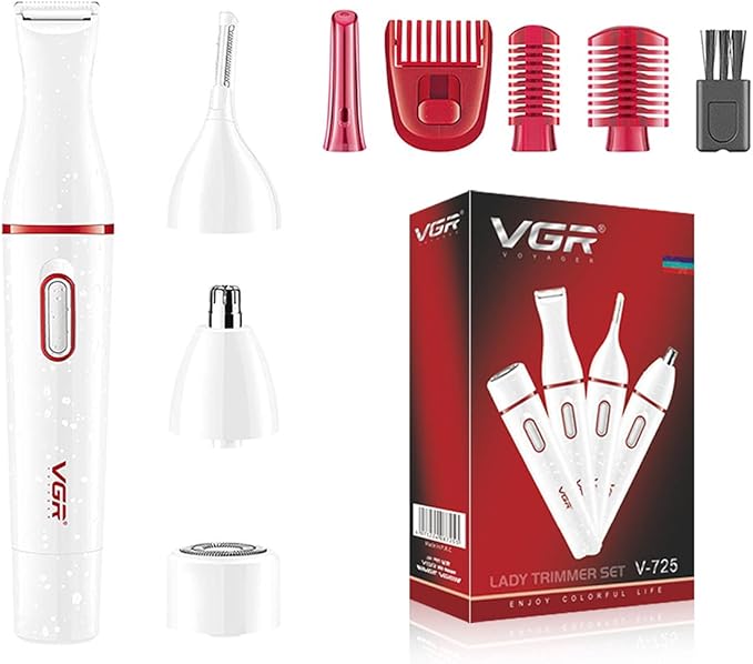 VGR V-725 4 in 1 Waterproof Rechargeable Lady Shaver Facial Nose Eyebrow Body Trimmer