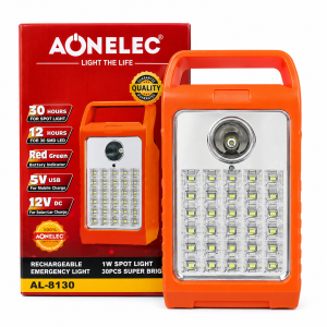 Aonelec AL-8130 Rechargeable Emergency Light with bright LED lighting and portable design. Ideal for home, shop, office, load shedding and emergencies.