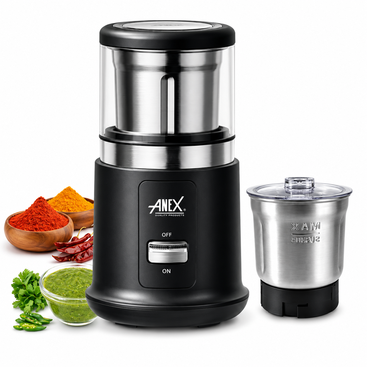 Anex AG-649 Grinder – Best 250W Wet & Dry Stainless Steel Electric Spice Grinder - Image 2