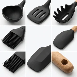 Premium Silicone Kitchen Utensil Set with Wooden Handles & Storage Holder – Non-Stick Cooking Tools - Image 4