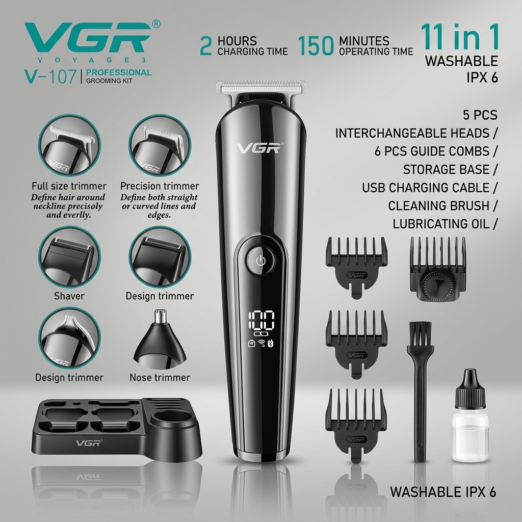 VGR V-107 Professional Grooming Kit 11-in-1 - Image 3