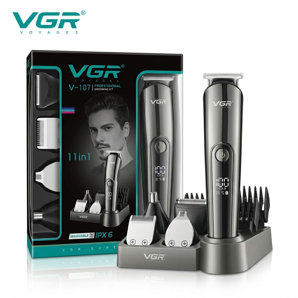 VGR V-107 Professional 11-in-1 Grooming Kit with Multiple Grooming Attachments