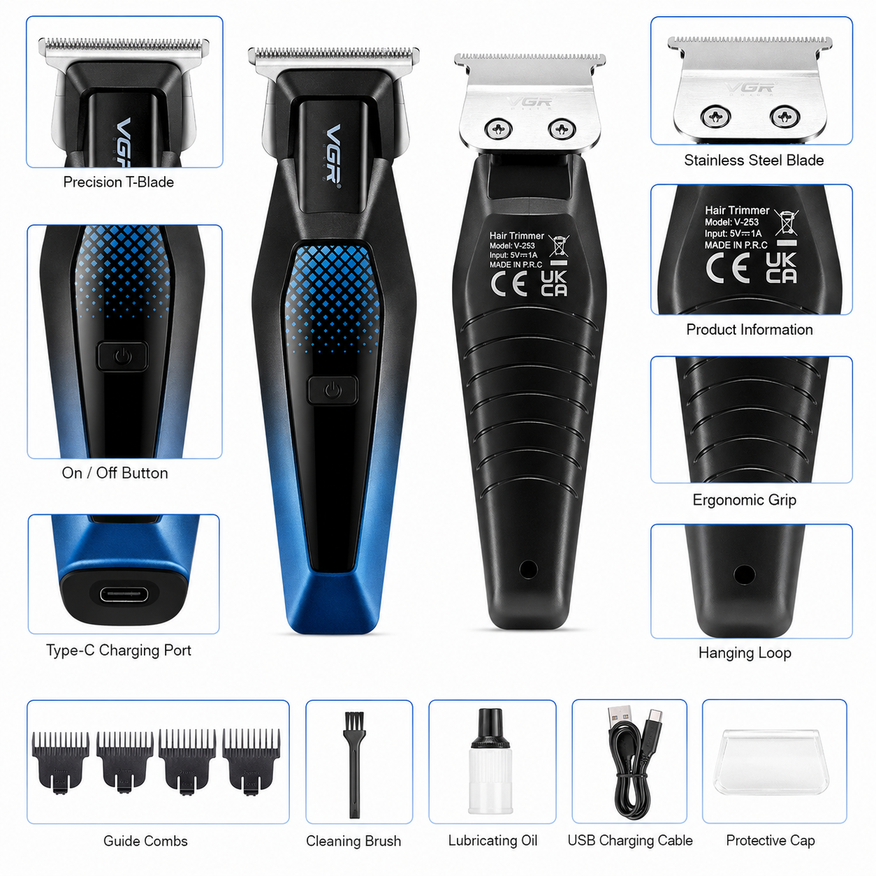 VGR V-253 Professional Hair Trimmer 9000RPM & Adjustable Cutting - Image 5